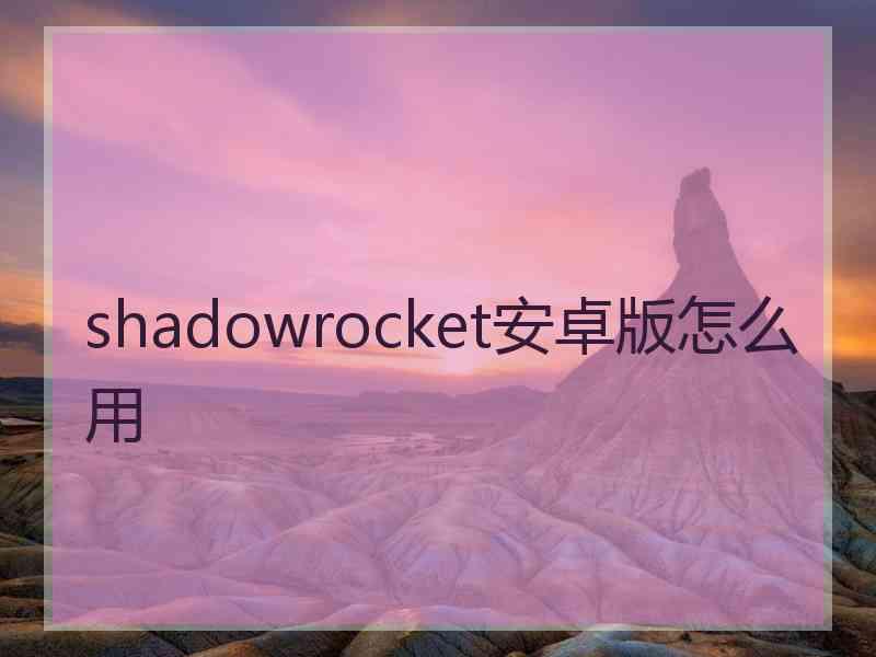 shadowrocket安卓版怎么用