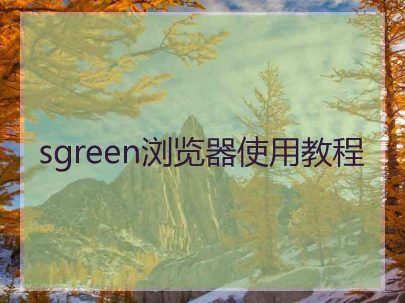 sgreen浏览器使用教程