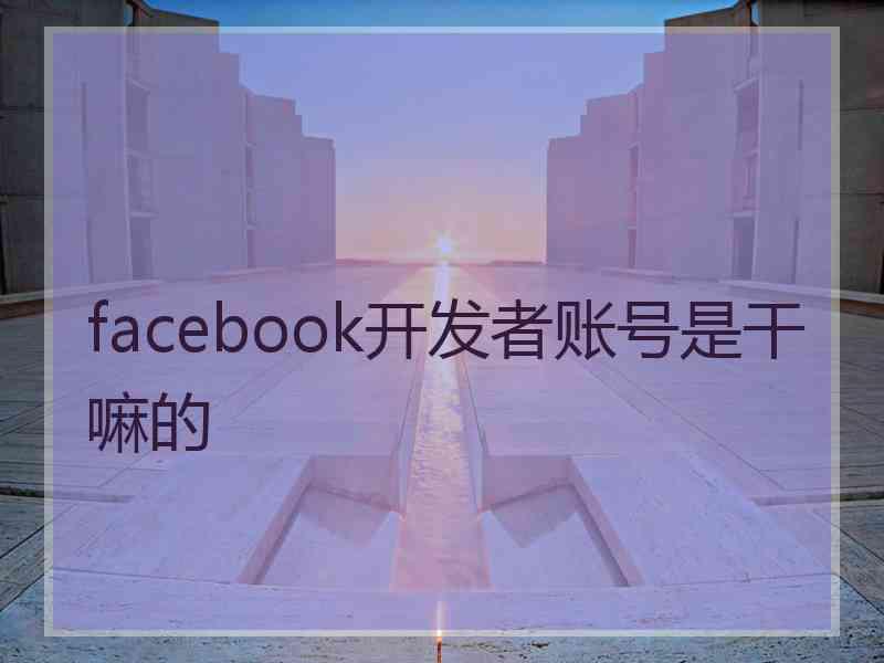 facebook开发者账号是干嘛的