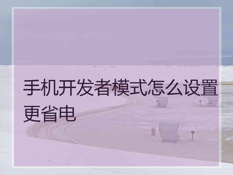 手机开发者模式怎么设置更省电